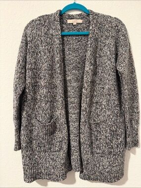 LOFT Gray Marled Open Cardigan with Pockets